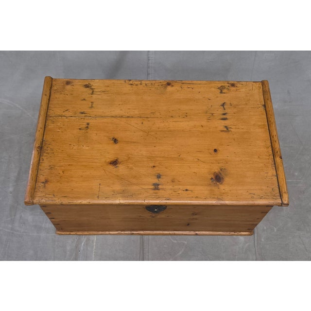 Antique German Natural Pine Storage Trunk With Original Iron Key For Sale In Denver - Image 6 of 13