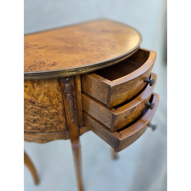 Wood Antique Burlwood Demilune Table With Drawers For Sale - Image 7 of 11