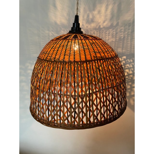 Wood Mid-Century Wicker Pendant Lamp For Sale - Image 7 of 10
