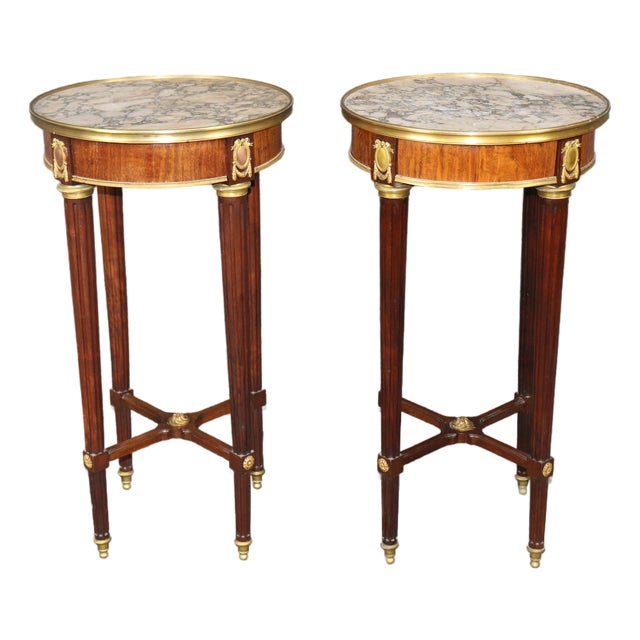Pair of Fine Quality Breche D' Violette Marble and Bronze Mounted End Tables For Sale