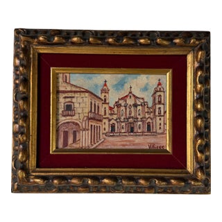 1960's Villiers Cathedral De La Habana Cuba Impressionist Oil on Masonite Board - Framed For Sale