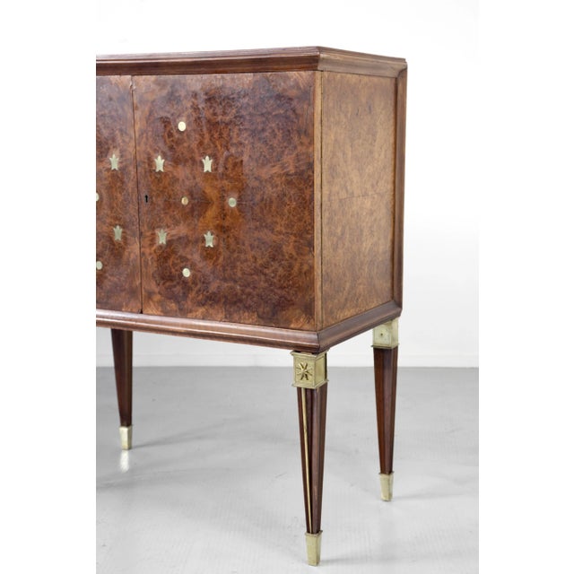 Italian Art Deco Sideboard in Dark Walnut Burl and Brass, 1930s For Sale - Image 6 of 13