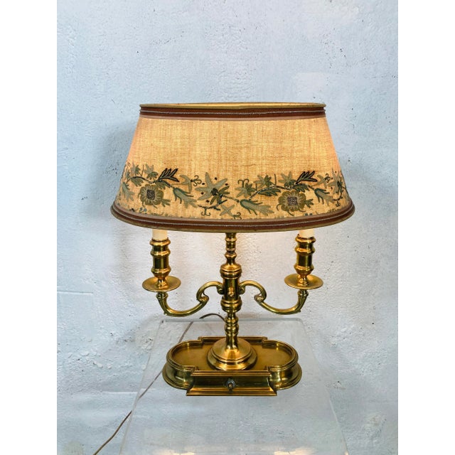 Early 19th Century Antique Brass Lamp With Custom Shade For Sale - Image 5 of 10