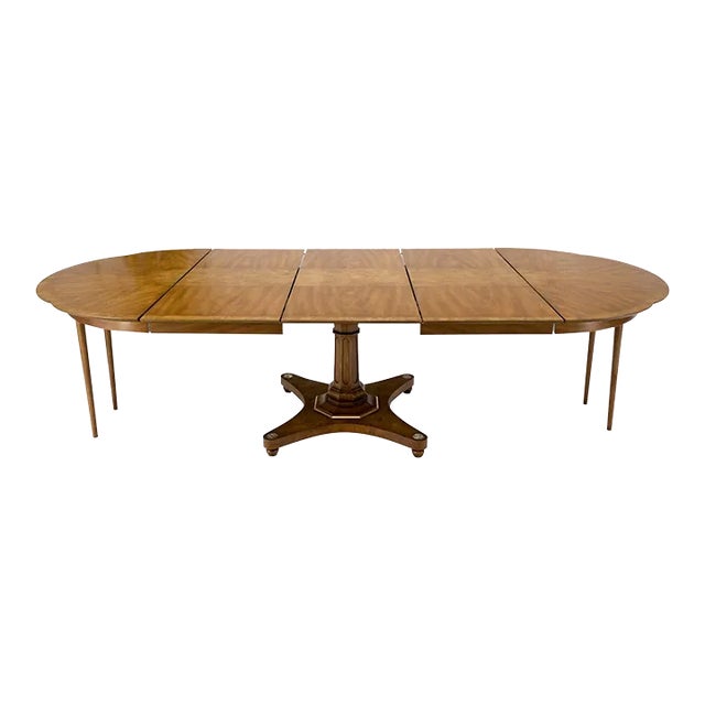 Round Clove Shape Burl Walnut Dining Conference Table w/ 3 Extension Leaves For Sale
