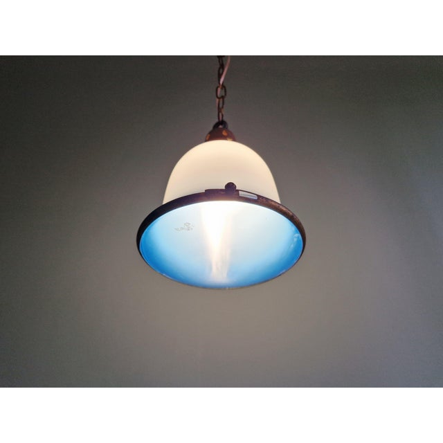 Bauhaus Pendant Light in White Opaline and Blue Satin Glass, 1920s For Sale - Image 4 of 18