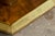 1970s 6 Person Henredon Brass & Burl Wood Hexagonal Pedestal Dining Table With Glass Top, Mid-Century For Sale - Image 5 of 7