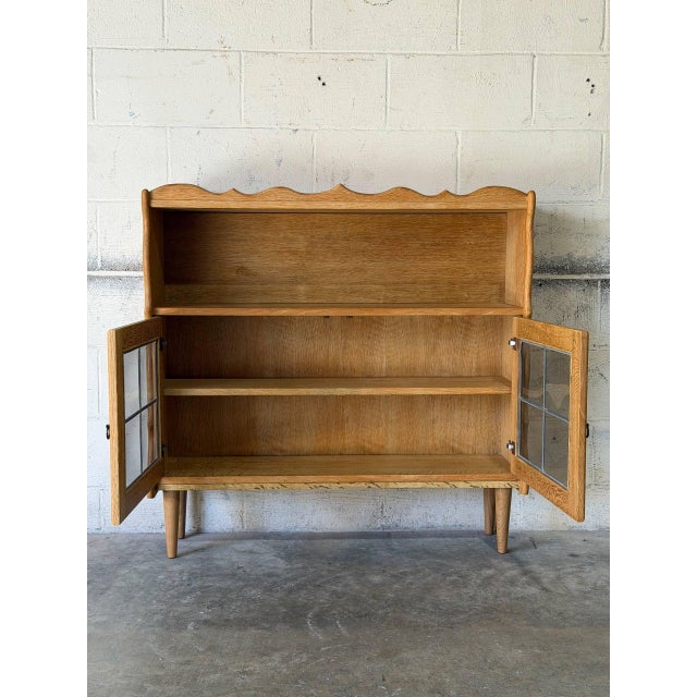 Jk Møbler ApS Scalloped Two-Door Oak and Glass Bookcase Danish Mid-Century Modern 1970s For Sale In Los Angeles - Image 6 of 12