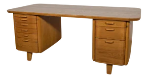 Art Deco Oak Freestanding Desk by Gunnar Ericsson for Facit AB Buromöbel Zurich, Switzerland, 1950s