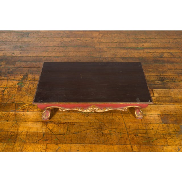 Indonesian Vintage Rococo Style Red and Gold Low Table with Ball-and-claw Feet For Sale - Image 10 of 13