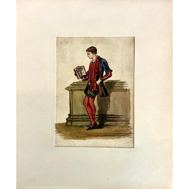 Early 20th Century A Set of Five Original Watercolor Illustrations of 12th- To 16th-Century English Fashions For Sale - Image 5 of 6