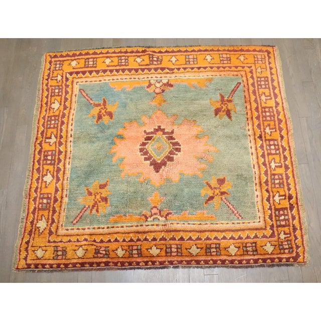 Square Antique Oushak Rug - 3'8" x 4'2" For Sale - Image 4 of 5