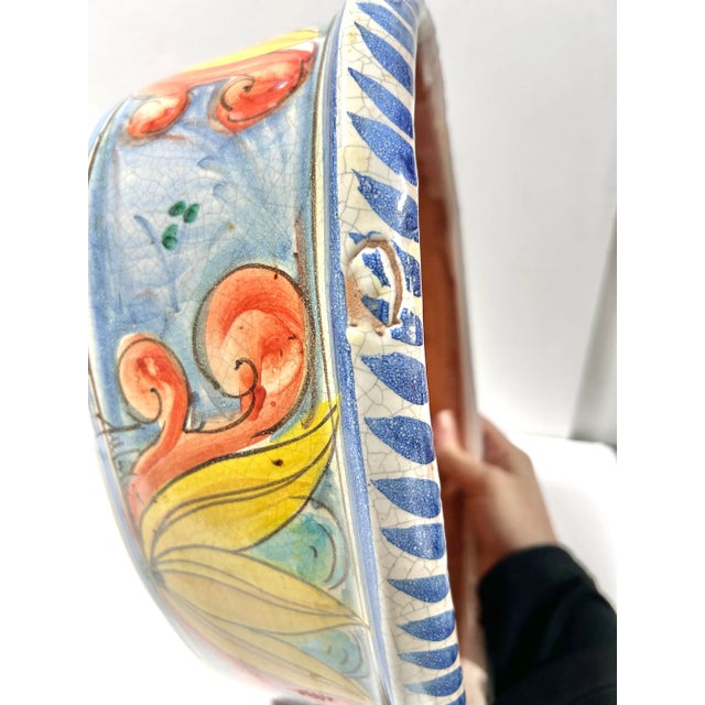 Vintage Italian Majolica Style Flower Pot Planter Centerpiece Bowl - Signed For Sale - Image 9 of 12