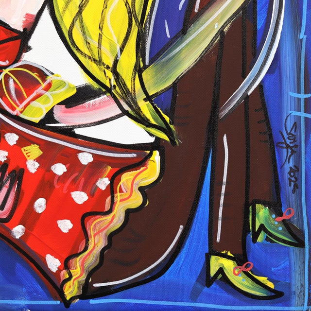 Textile Niente Di Piu - Original Blue Cubist Figurative Mixed Media Acrylic Painting on Canvas For Sale - Image 7 of 9