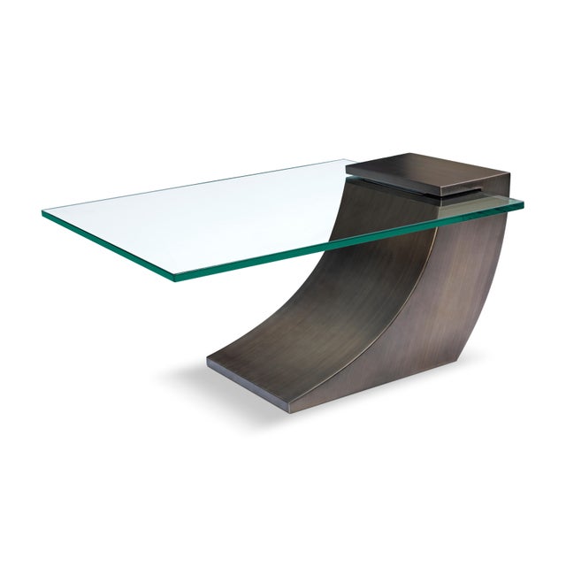 Modern Modern Greg Sheres Style Bronze Cocktail Table with Glass Top For Sale - Image 3 of 5