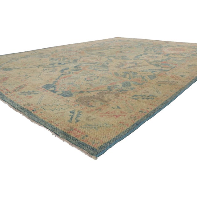 80727 Vintage Modern Colorful Pastel Oushak Rug, 09'00 x 12'06. Get ready to be whisked away on a romantic bohemian...