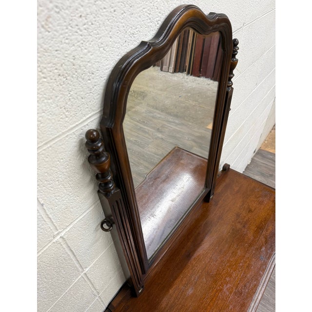 Antique Art Nouveau Walnut Vanity With Adjustable Mirror For Sale - Image 11 of 15