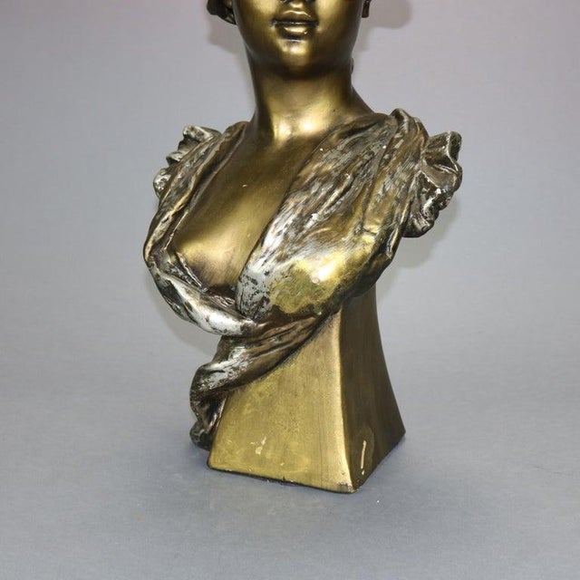 Antique Art Nouveau Gilt Plaster Portrait Bust Sculpture of Woman, C1910 For Sale - Image 4 of 9