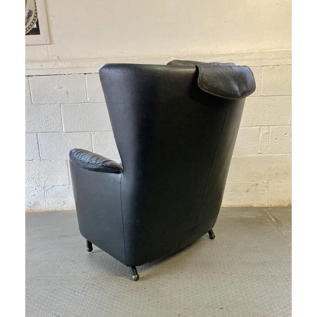 Vintage Postmodern Black Leather Lounge Chair by Franz Schulte | Vintage Modern Leather Chair | Detachable Headrest & Pillow For Sale In New York - Image 6 of 9