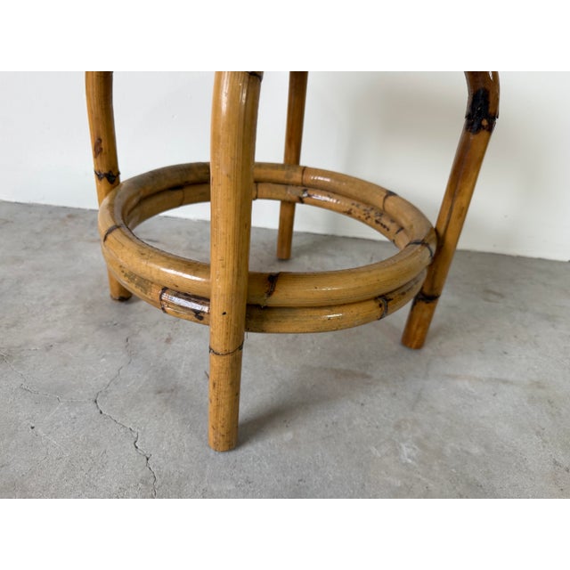 Vintage Coastal Bamboo & Woven Wicker Round Ottoman For Sale In Miami - Image 6 of 12