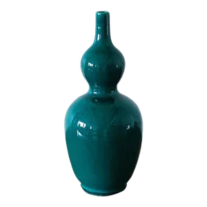 Vinage Mid-Century Gourd Shaped Bud Vase in Turquoise Glazed Pottery Ceramic