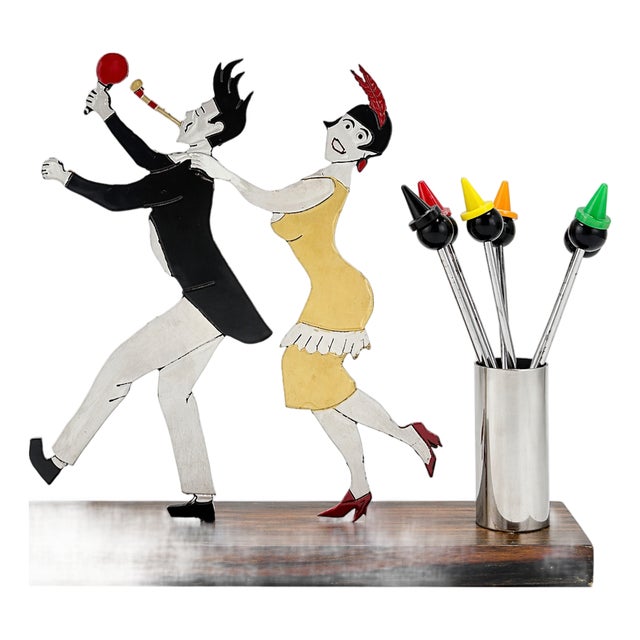 1930s Sudre Art Deco Flapper Dancers Cocktail Garnish Hors d'Oeuvres Pick Set For Sale