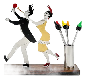 1930s Sudre Art Deco Flapper Dancers Cocktail Garnish Hors d'Oeuvres Pick Set