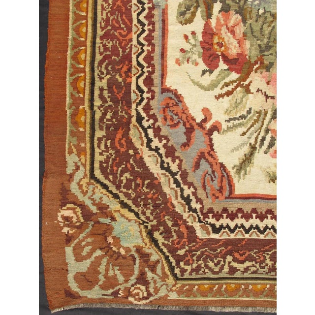 Tribal Handwoven Kilim Rug With Ornate Floral Medallion in Cream, Rose, Olive 7'7 X 13' For Sale - Image 3 of 6