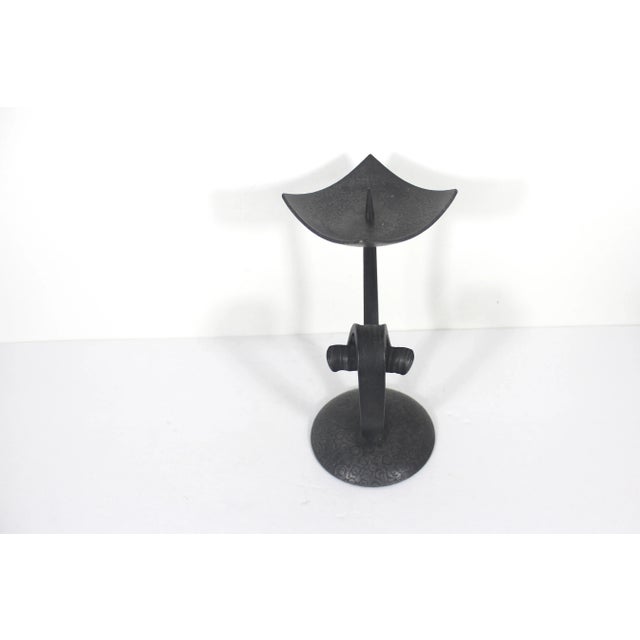 Brutalist Mid Century Modern German Black Metal Iron Vintage Pillar Candleholder For Sale - Image 4 of 10