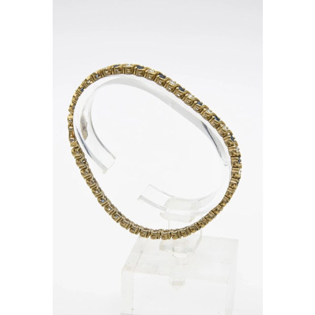 Costume Sapphire and Diamond Tennis Line Gold Tone Bracelet For Sale - Image 4 of 8
