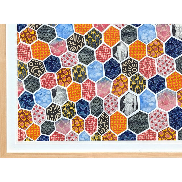 Tina Ruyi "The Quilt" Abstract Colorful Geometric Pattern with Nude Figures Watercolor, 2023 For Sale In Houston - Image 6 of 10