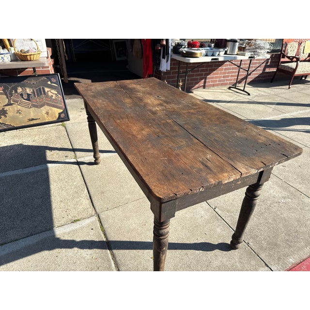 Black 19th Primitive Farm Table in Original Condition For Sale - Image 8 of 10