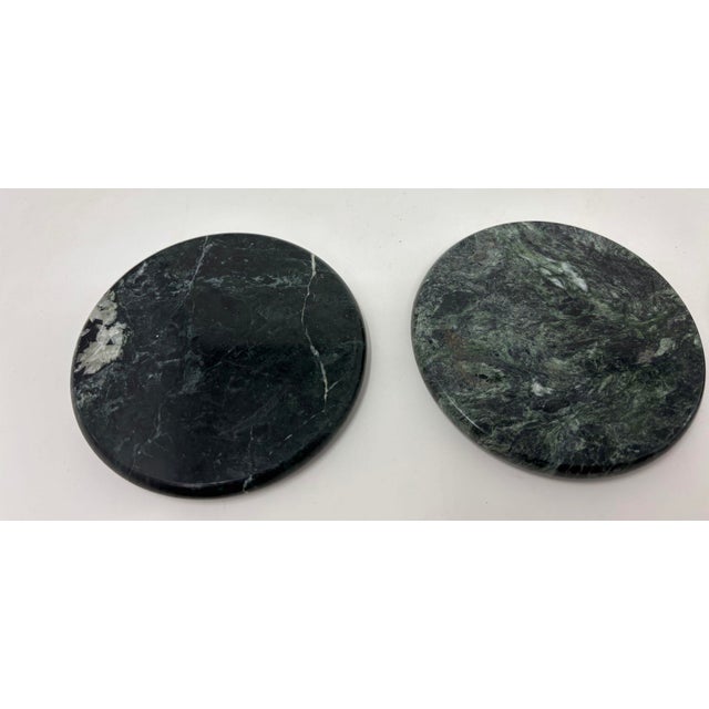 Postmodern Green Marble Coasters Set 6 Pieces Handmade in Italy Collectible 1970 For Sale - Image 3 of 6