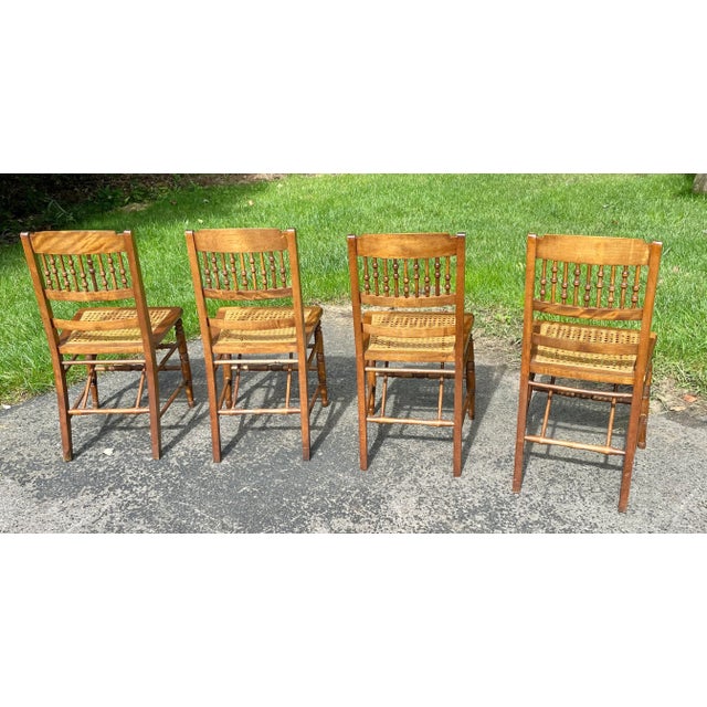 Ball and Stick, Antique Pressed Back Chairs With Cane Seats - Set of 4 For Sale - Image 6 of 12