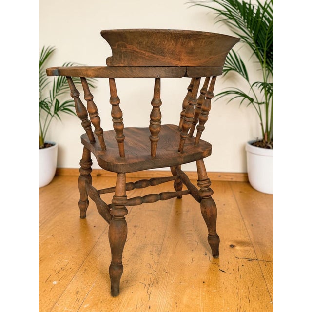 Brown Antique Victorian Smokers Bow Armchair in Beech & Elm, 1880s For Sale - Image 8 of 18