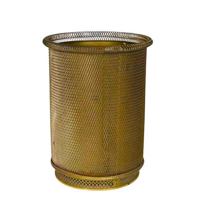 Mid 20th Century Hollywood Regency Gold Tone Metal Mesh Trashcan For Sale In New York - Image 6 of 12