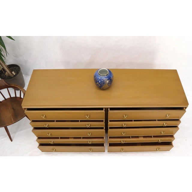 Paul Frankl for Johnson Furniture 10 Drawer Double Dresser Solid Brass X Pulls For Sale - Image 11 of 13