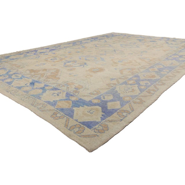 51613 Vintage Modern Turkish Oushak Rug, 10'00 x 14'07. Woven with whispers of Anatolian heritage and a modern...