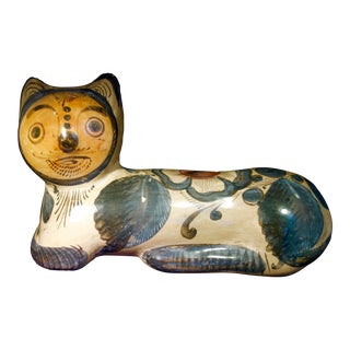 1950s Tonala (Mexico) Pottery Cat, Signed For Sale