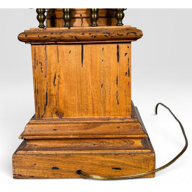 Antique Victorian Converted Brass Column Lamp on Wood Base With 1786 Plaque For Sale - Image 10 of 17