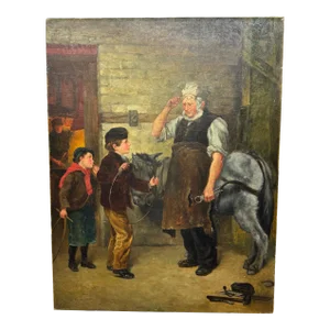 John Henrich n.y. 1906 Young Boys and Older Tradesman W/ Donkey