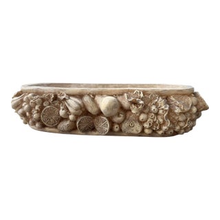 Large Fruit Relief Centerpiece Bowl, Distressed Faux-Carved Composite For Sale