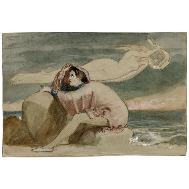Frederick Richard Pickersgill RA, Shipwrecked Man & Siren with Lyre, Watercolour For Sale - Image 3 of 7