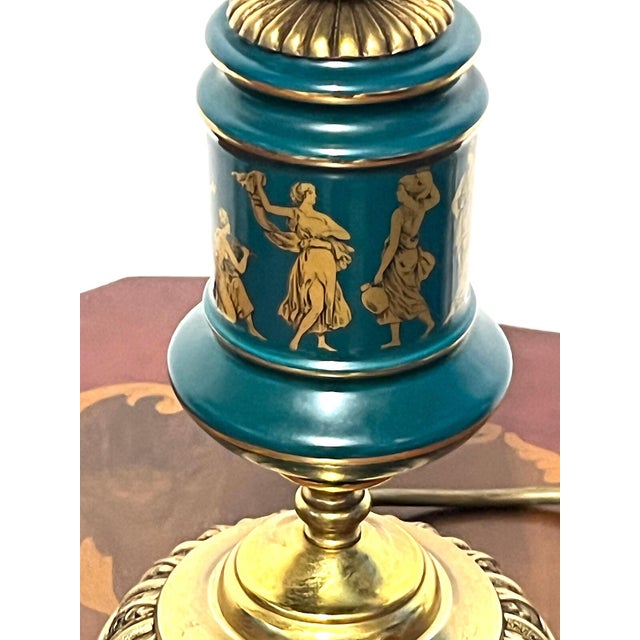 Antique French Brass and Porcelain Glass Shade Table Lamp from Unbekannt, 1920s For Sale - Image 10 of 11