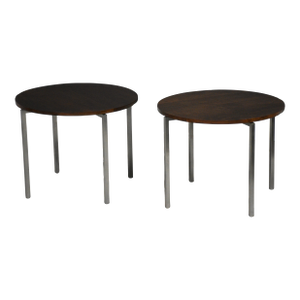 Florence Knoll Round Walnut End Table - A Pair
