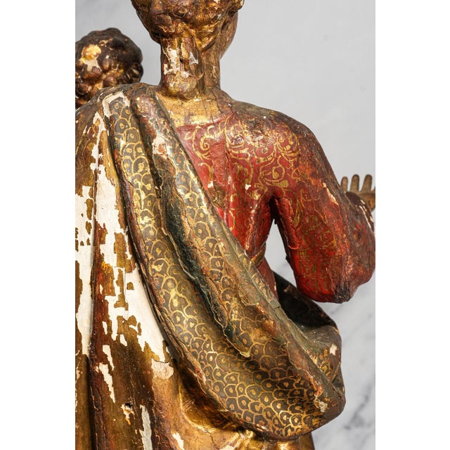 Large Antique 19th Century Mary Jesus Statue Carved Polychrome Wood Religious Sculpture For Sale - Image 13 of 18