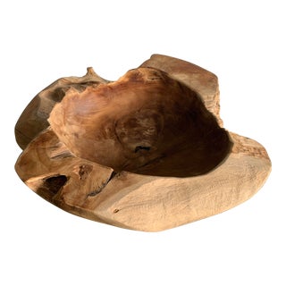 Organic Hand Carved Teak Root Wood Art Centerpiece Bowl, Large For Sale