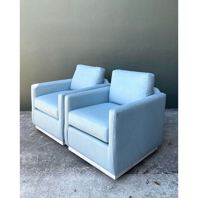 Wood Vintage Bassett Swivel Club Chairs - A Pair For Sale - Image 7 of 12