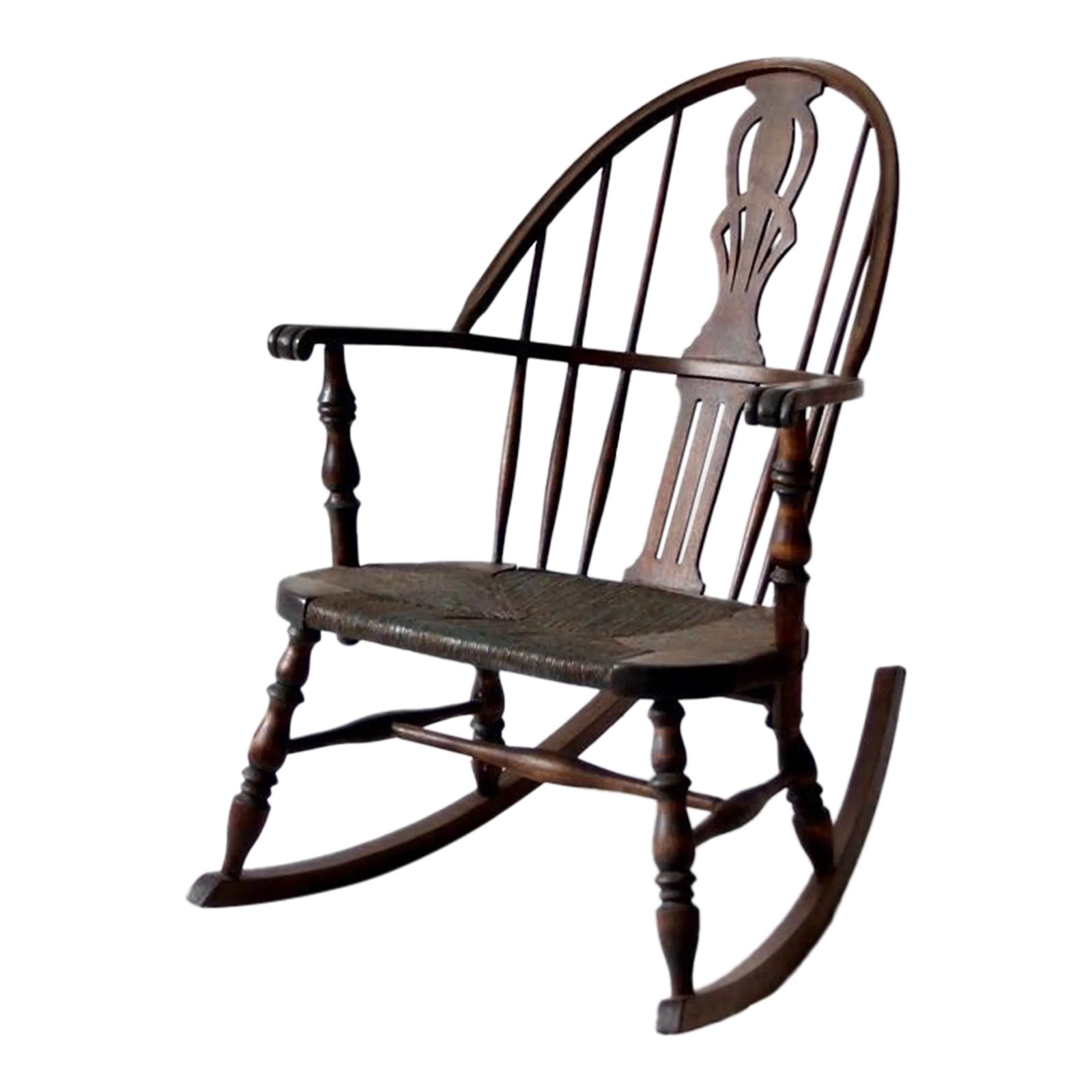 Antique Windsor Rocking Chair With Rush Seat | Chairish