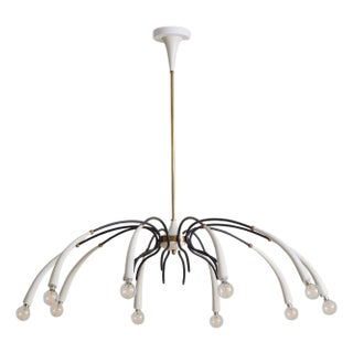 1950s Italian White Metal + Brass Ten-Arm Chandelier Manner of Oscar Torlasco For Sale