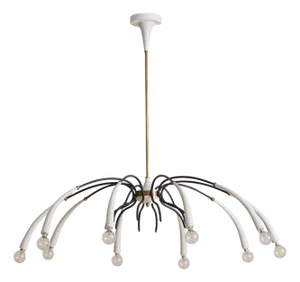 1950s Italian White Metal + Brass Ten-Arm Chandelier Manner of Oscar Torlasco